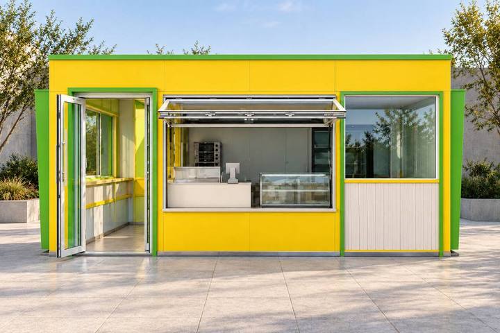 COM-21 · Kiosco de atención amarillo y verde